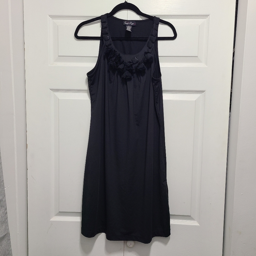 Black Mini Dress‎ with Lace Trim Flaw Missing Some Decor on Top Sz L